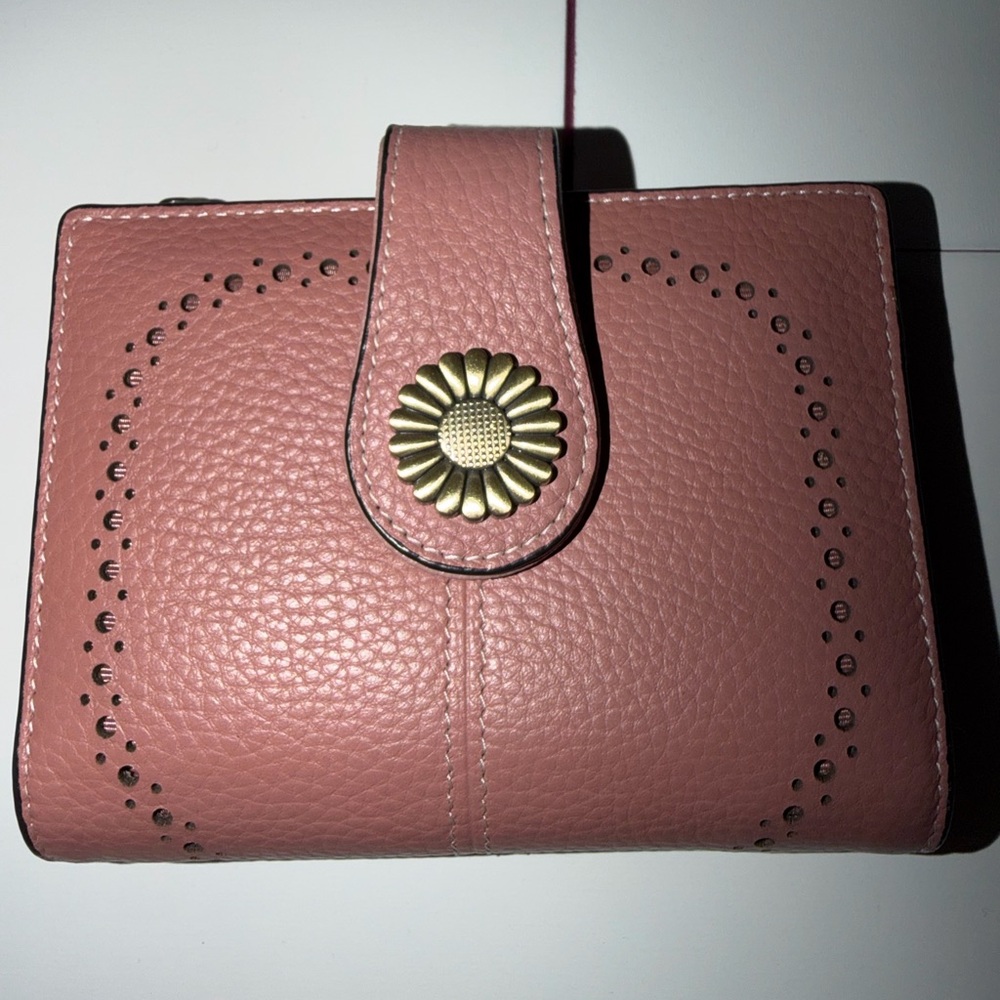 Women's Pink Leather Snap Wallet with Floral Accent